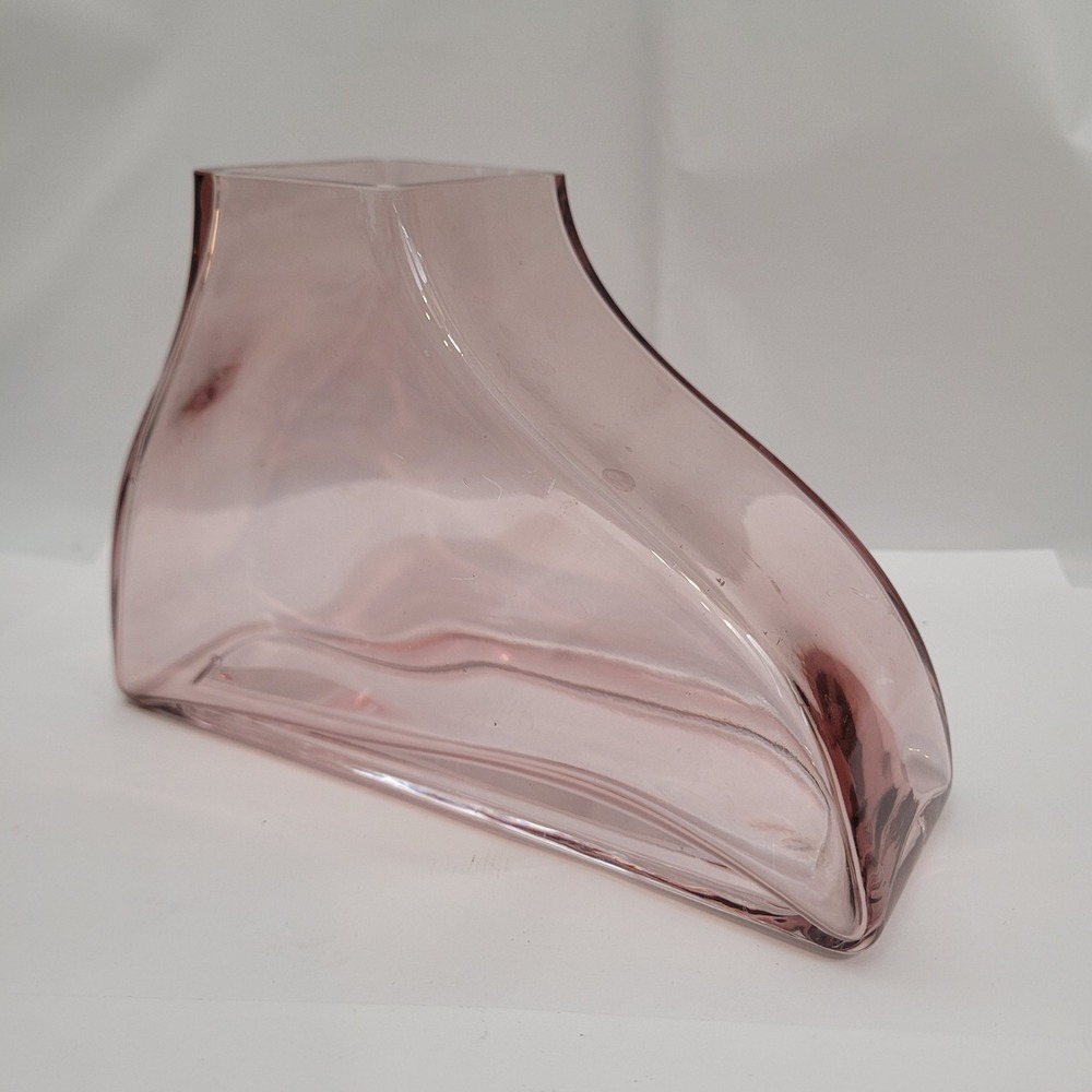 Hand Blown Art Glass Vase Pink Asymmetrical Wave Sculptural Modern Decor